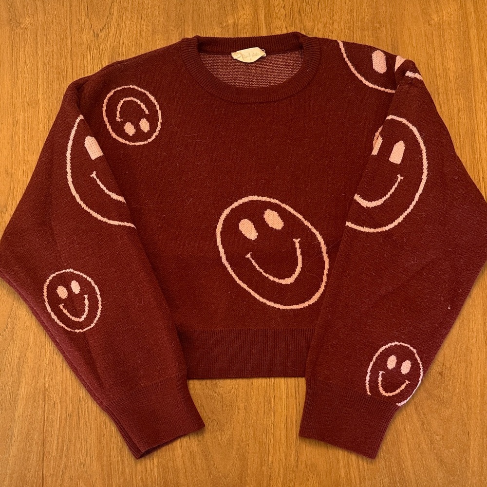 Altar’d State Burgundy Smiley Face Sweater